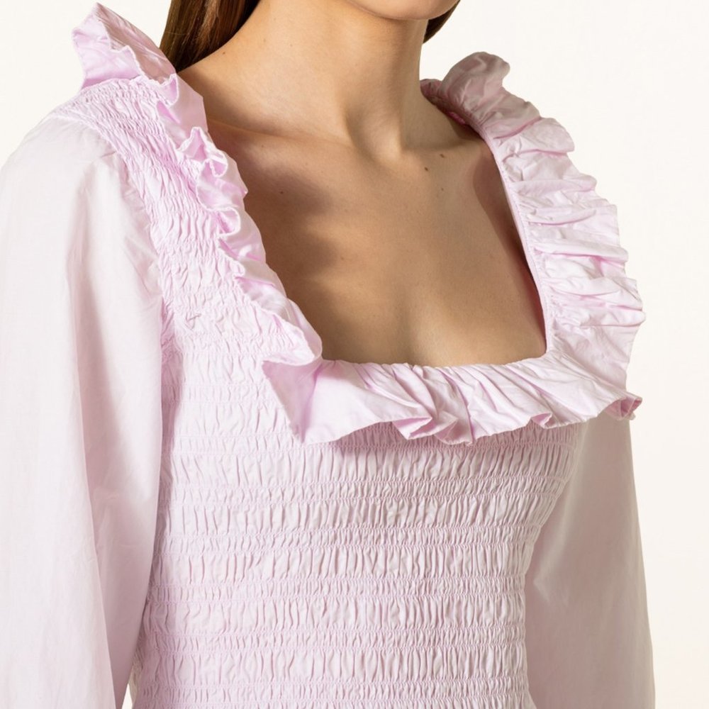 GANNI ! Organic Cotton Ruffled Scoopneck Blouse